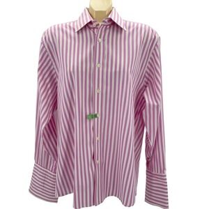 Duchamp London Mens Pink White Striped Cotton Dress Shirt French Cuff 17 43cm